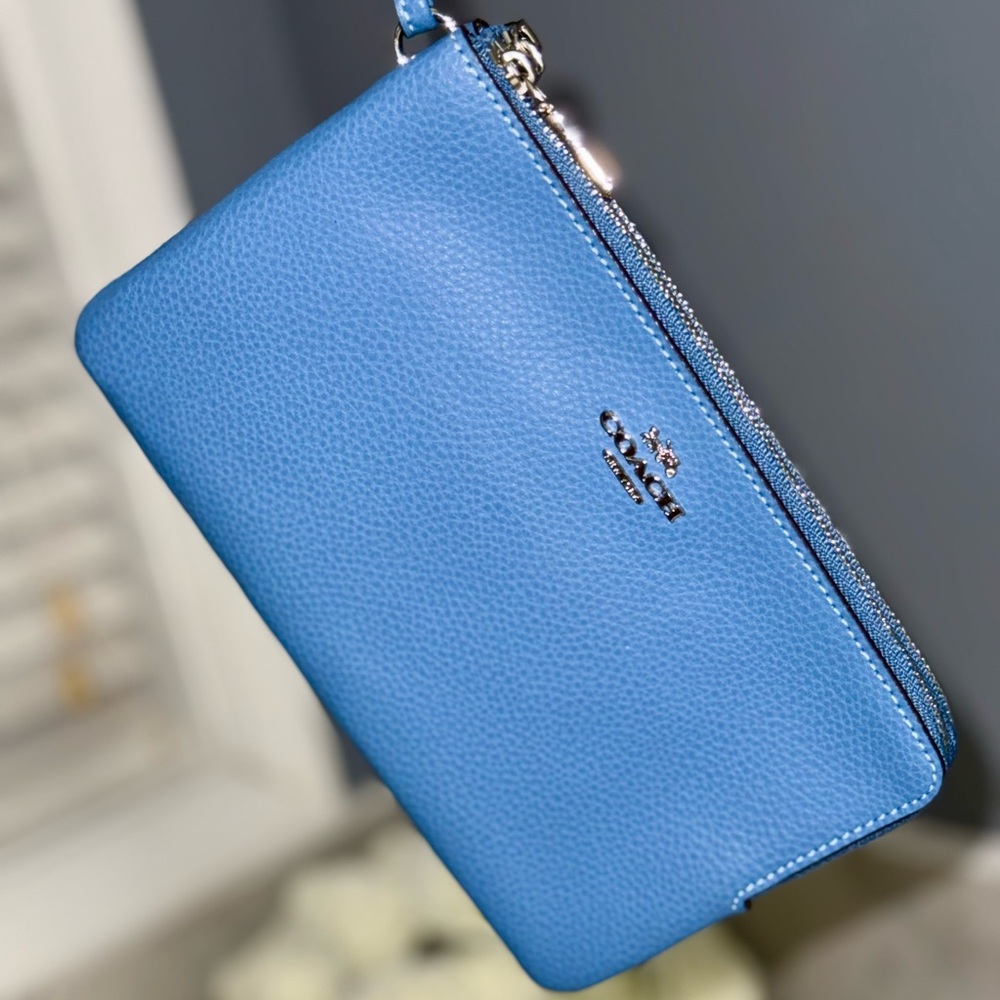 Coach Double Zip Pebble Leather Wristlet